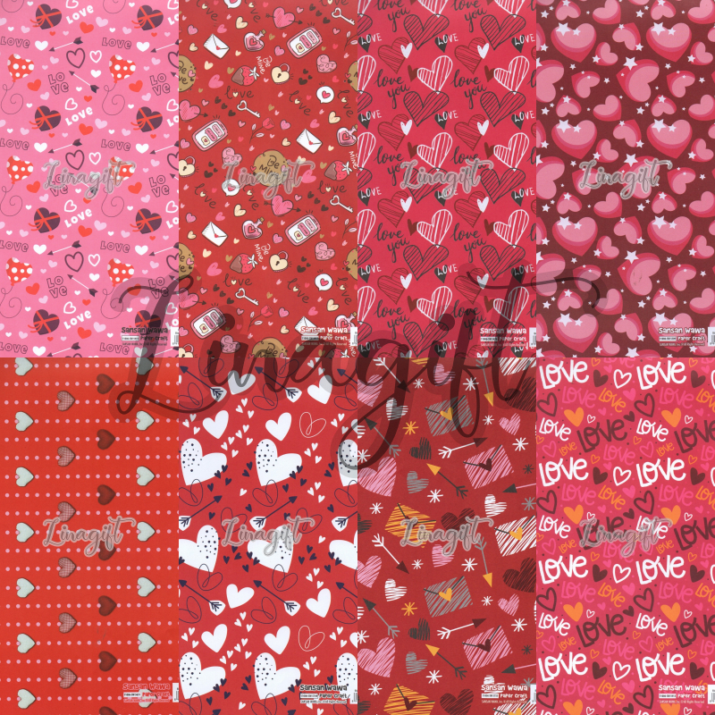 

( 5 Lembar ) LOVE SANWA - KERTAS KADO - GIFT WRAP PAPER SANSAN WAWA HATI / VALENTINE/ ROMANTIC
