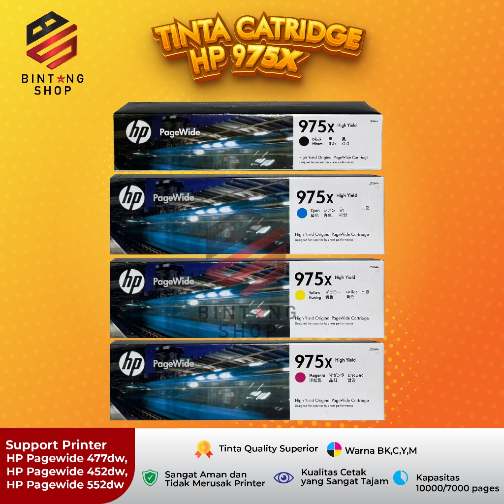 Tinta Cartridge HP 975X Tipe Printer HP Pagewide 452dw 552dw 477dw