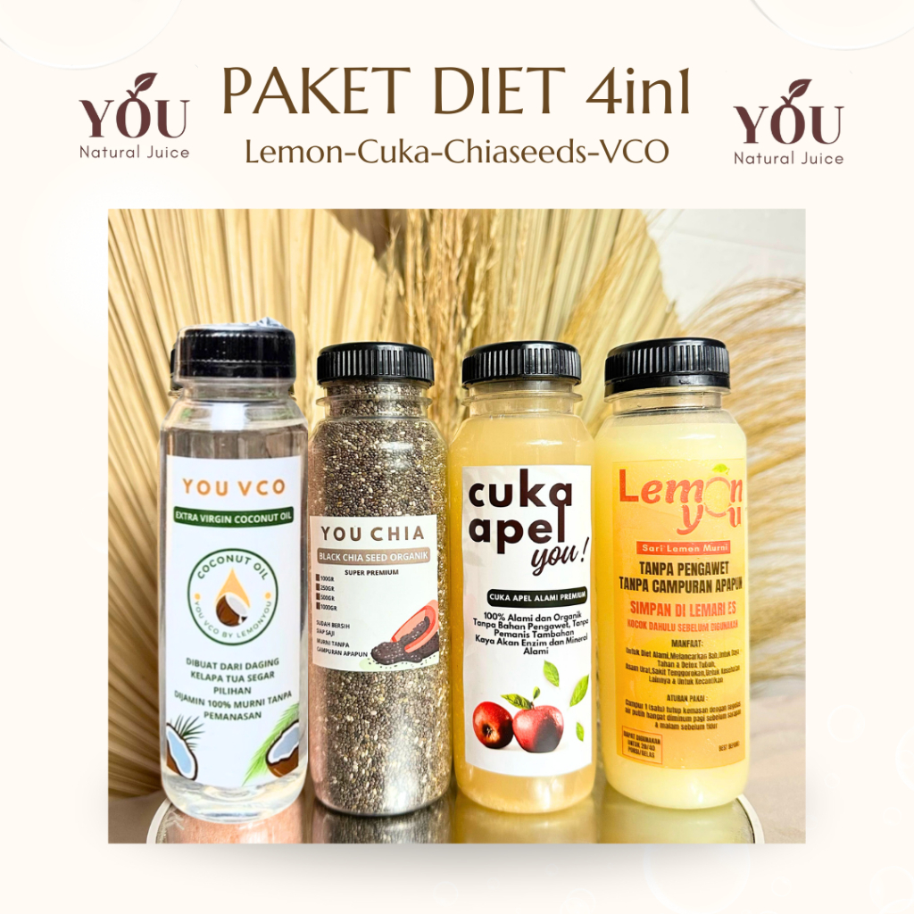 

YOU PAKET DIET 4in1 Hemat Sari Lemon Chiaseeds Cuka Apel dan VCO Healthy Drink