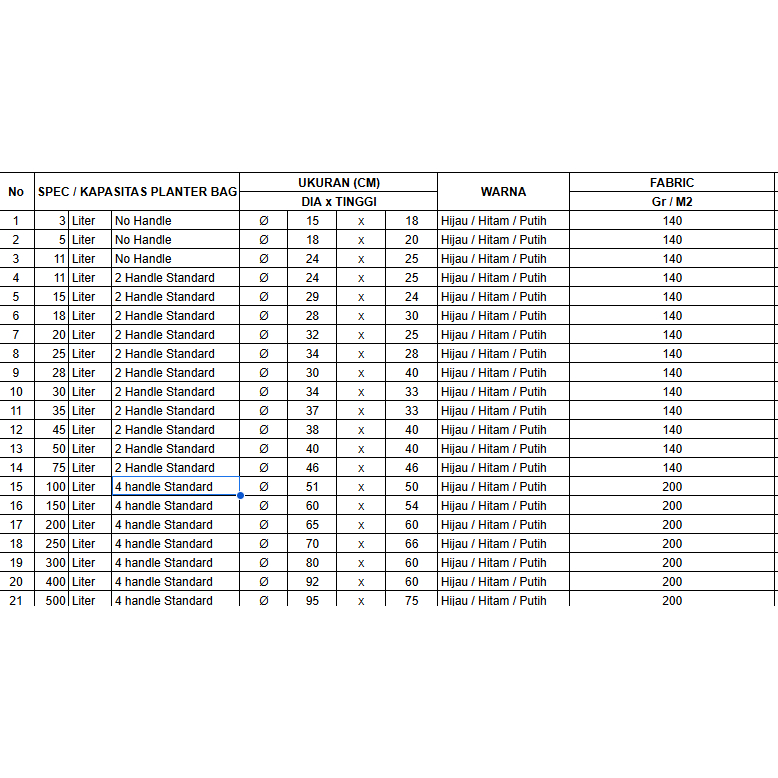 Crystalcove12 Planter Bag 75 Liter Tall / Planter Bag 75 Liter Tinggi / Planter Bag 75 Liter Long