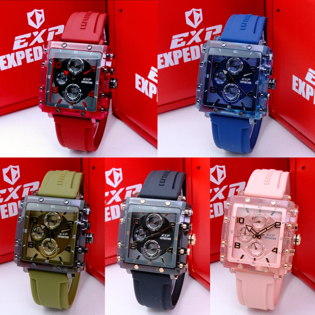 TERBARU  JAM TANGAN WANITA EXPEDITION E 6808 E6808 GREEN RED RUBBER ORIGINAL