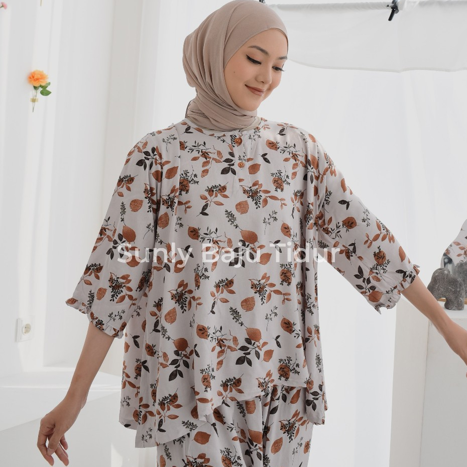 Baju Tidur Wanita Rayon Lengan 3/4 Celana Panjang | Set Piyama Rayon Wanita | Piyama Set Baju Tidur 