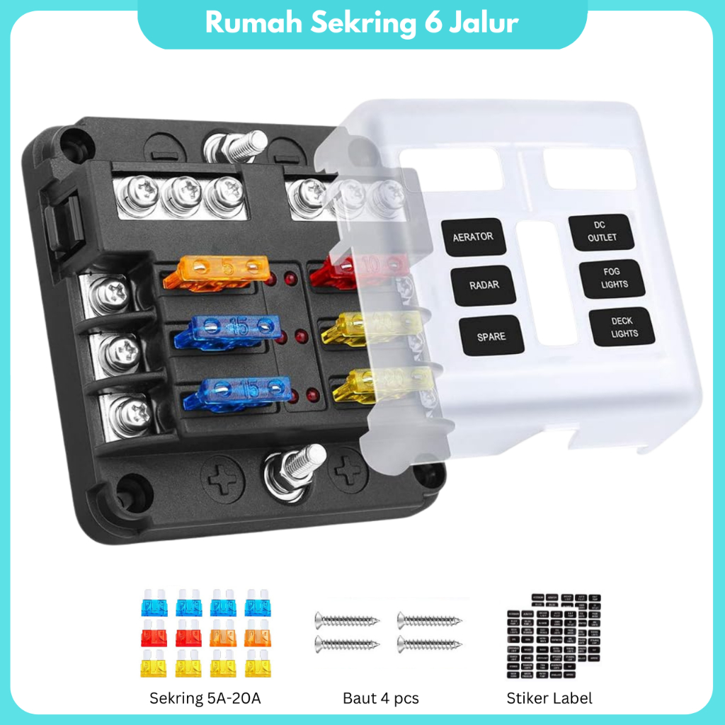 6-Way Blade Fuse Box Holder Sekring Box Dengan Indikator LED Fuse Block Waterproof