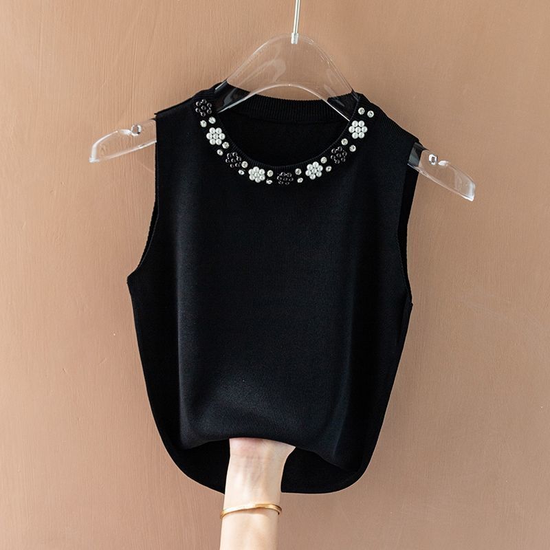 HCL Atasan Lengan Buntung Kombinasi Mutiara Acria - Baju Atasan Rajut Import Premium