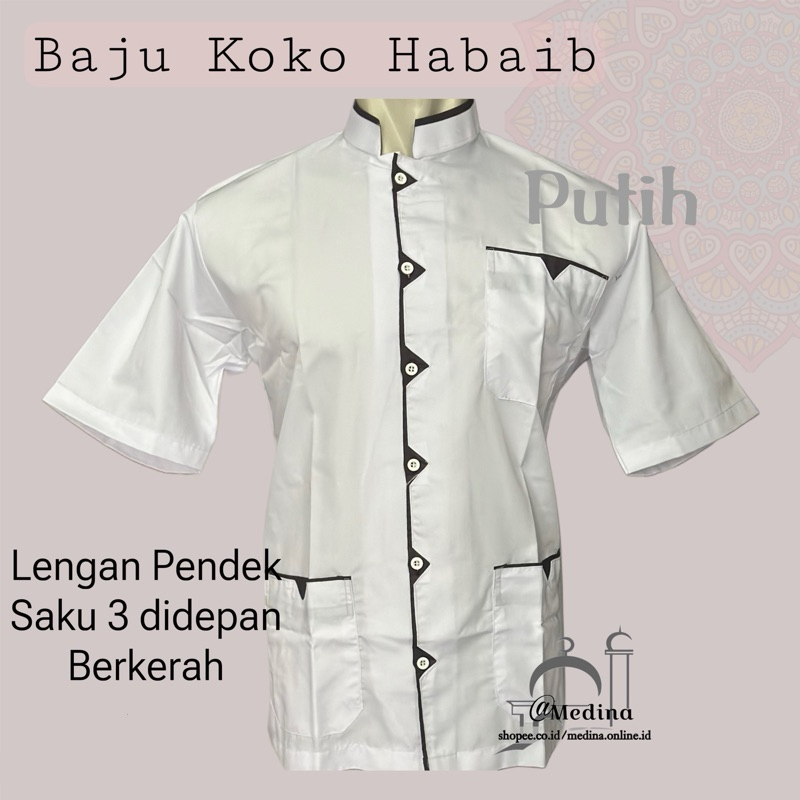 Baju Koko Murah/Baju koko Habaib/Taqwa lengan pendek putih / Baju koko Habaib warna murah