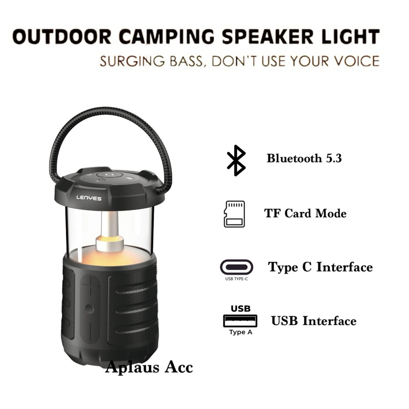 LENYES S230 15W Outdoor Camping Lamp Wireless Speaker Bluetooth 5.3 Portable LED Lampu Tidur TWS