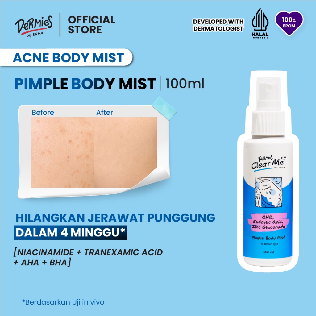 DERMIES Clear Me by ERHA Pimple Body Mist - Spray Hilangkan Jerawat dan Beruntusan pada Punggung dan