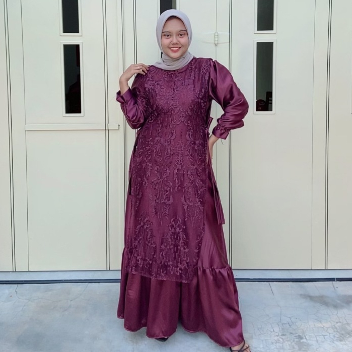 Aruna Aqila Dress Kondangan Mahogany Burgundy Emerald Blue Size S-5XL LD 140 Jumbo - Dress Lebaran 2