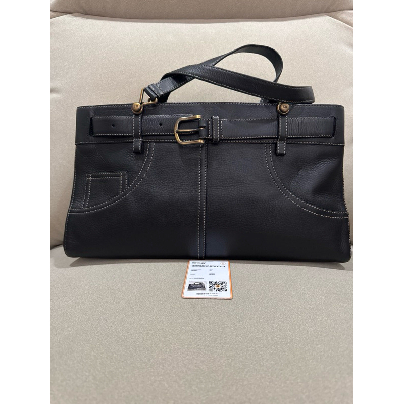 Authentic CHRISTIAN DIOR JEANS POCKET HANDBAG IN BLACK GRAINED LEATHER CABAS HAND BAG Preloved