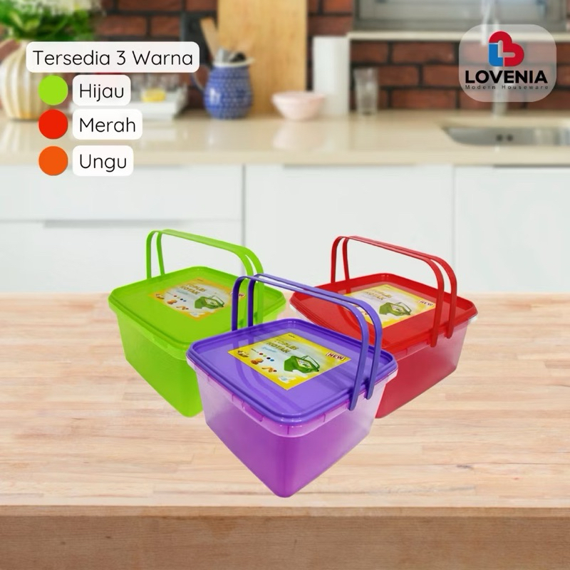 Toples segi gagang lovenia/toples kotak gagang/toples kerupuk cantik/toples hampers/toples segi kota