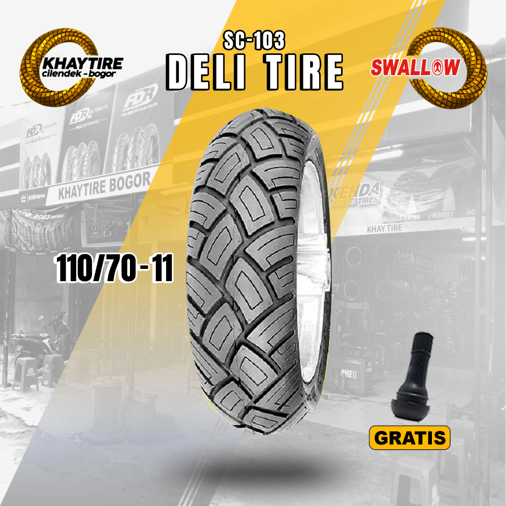 Sepasang/Satuan Ban Motor Vespa Matic SWALLOW DELI TIRE Ring 11 & 10 Tubeless