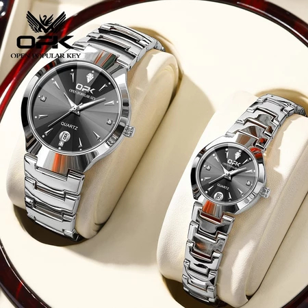 OPK Jam Tangan Couple Pasangan Anti Air Original Hitam Perak Stainless Steel Kasual Couple Watch