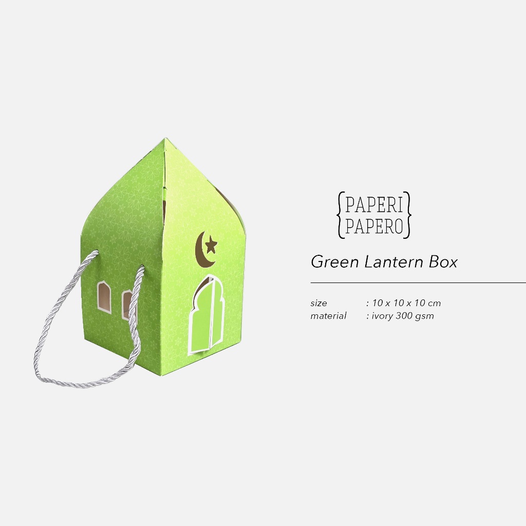 

Green Lantern Box (10x10x10 cm) - (1 Pcs) Kotak Packaging Lentera Hijau Lebaran Ramadhan Idul Fitri dengan Tali Emas untuk Toples 500 Gram