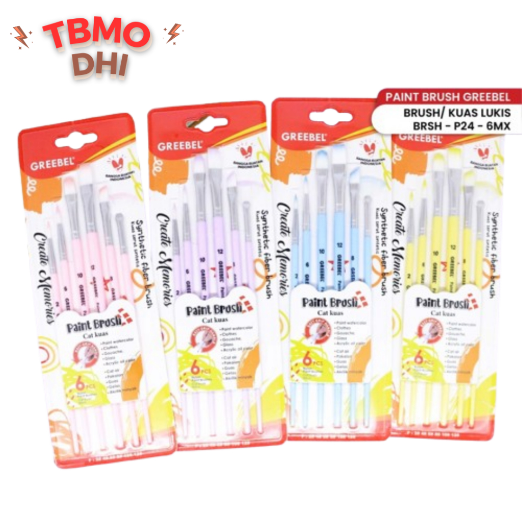 

TBMO GREEBEL Kuas Lukis Brush Paint Set Isi 6 / BRSH-P24-6MX
