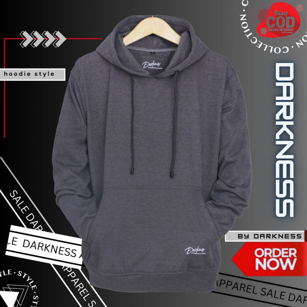 jaket hoodie cowok bahan tebal hodie pria distro aesthetic warna abu tua polos oversize M XXL cod