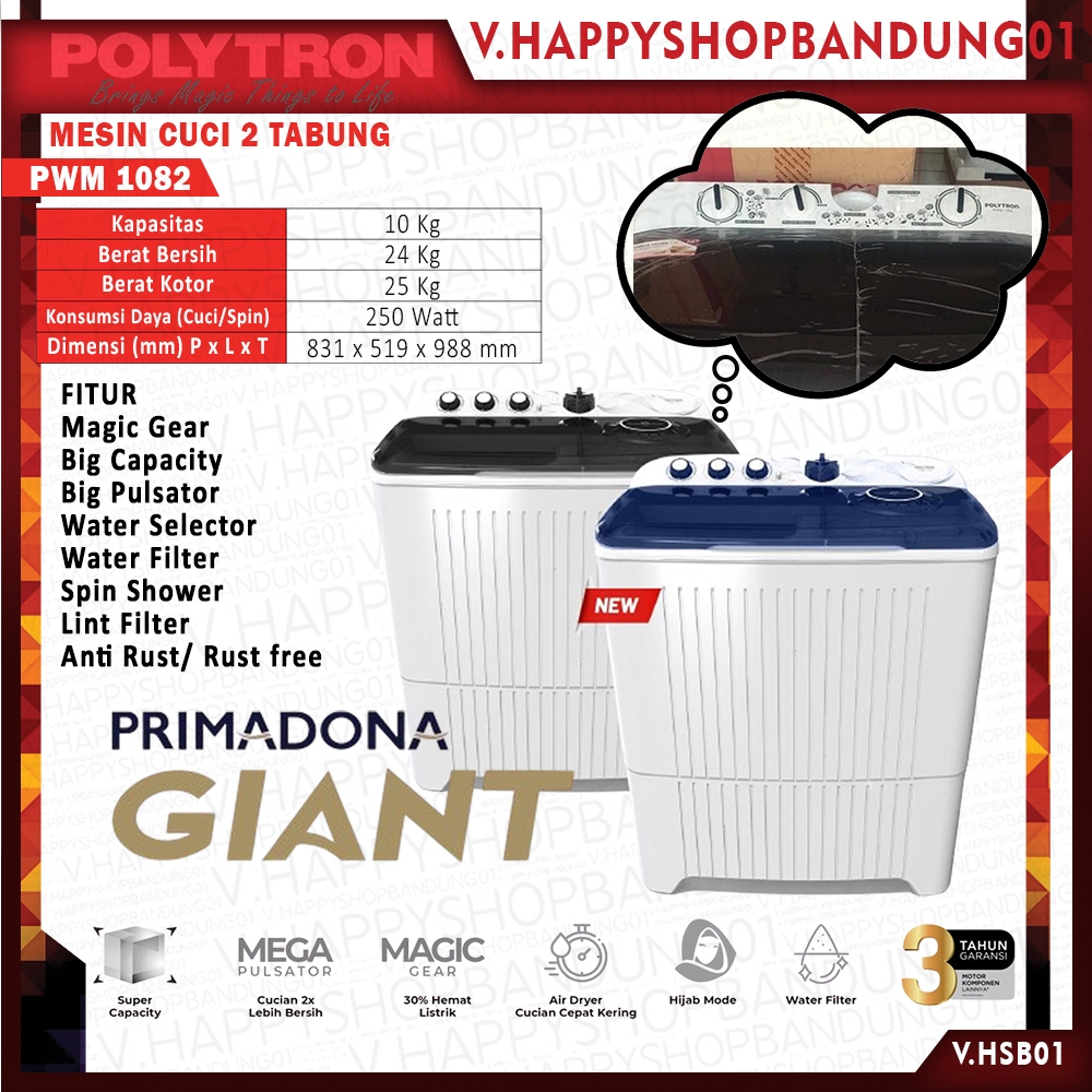 MESIN CUCI 2 TABUNG 10 KG POLYTRON PWM 1082