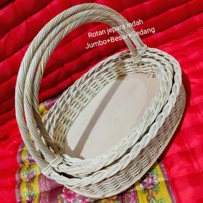 Keranjang Rotan Oval Tangkai  jumbo+besar+sedang
