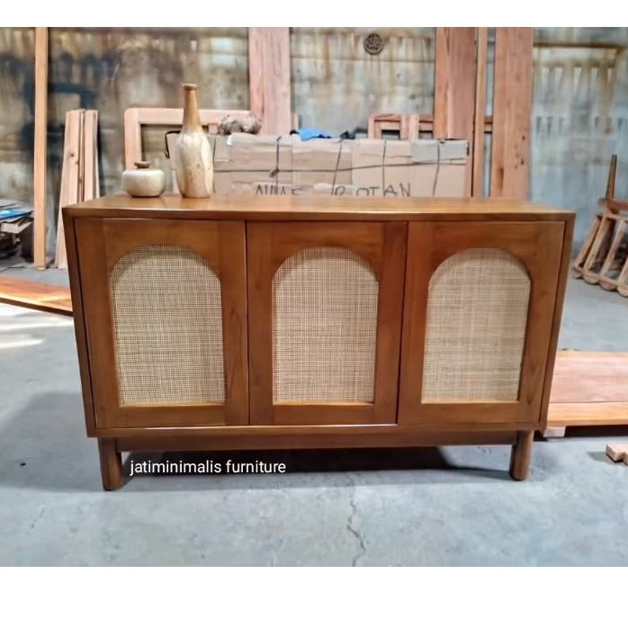 BUFET TV RETRO KOMBINASI ROTAN | CABINET SCANDINAVIA KOMBINASI ROTAN | MEJA TV WEBING ROTAN | BUFET 