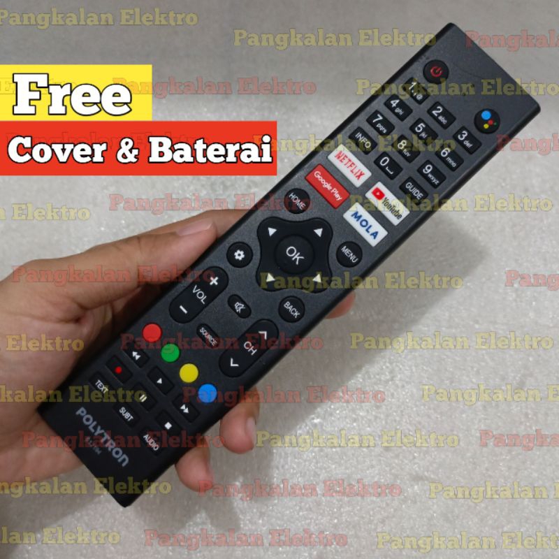 REMOTE TV POLYTRON ANDROID TV 81J194 ASLI ORIGINAL FREE COVER FREE BATU BATERAI AAA REMOT TV POLYTRO