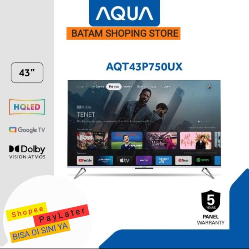 ANDROID SMART TV AQUA LED 43 INCH UHD AQT43P750UX GARANSI RESMI