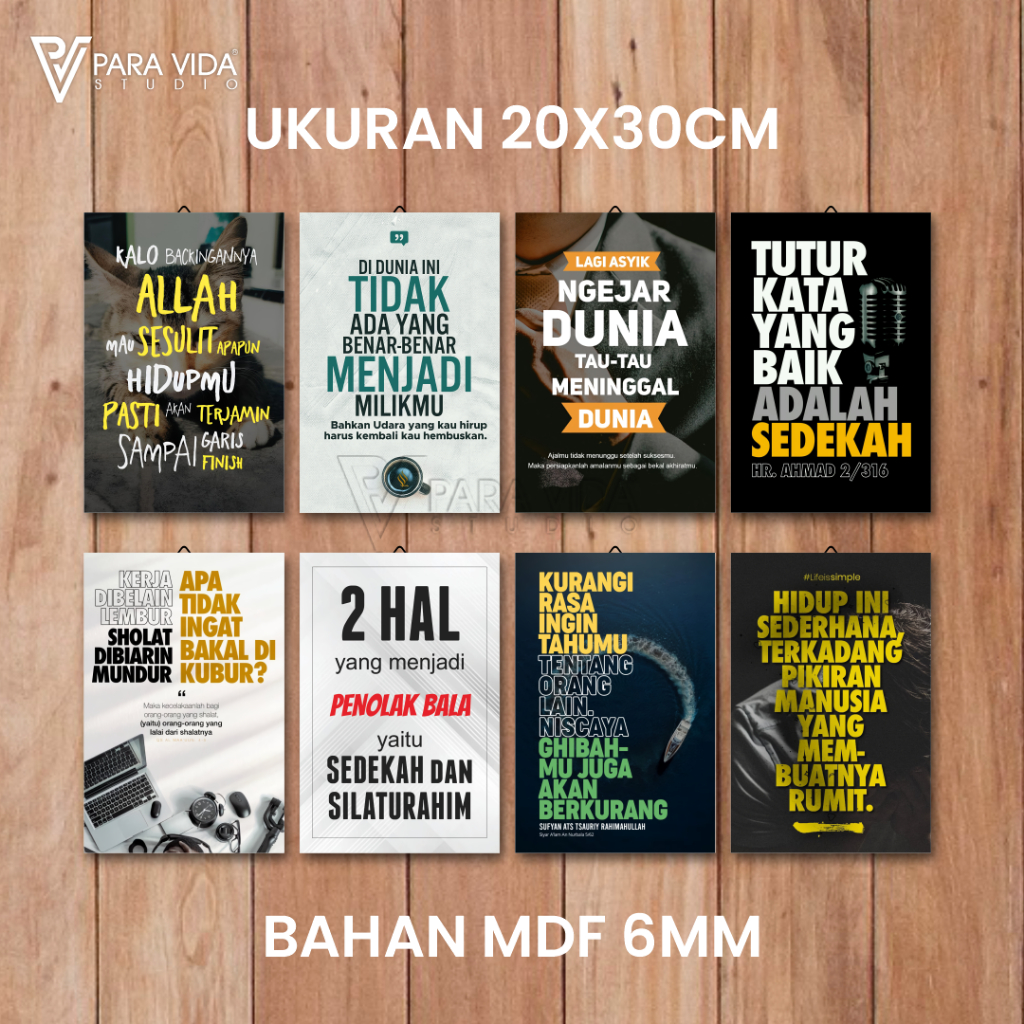 Poster Kata-Kata Bijak MDF 6mm | Sedekah & Silaturahim Penolak Bala, Tutur Kata Baik, Hidup Sederhan