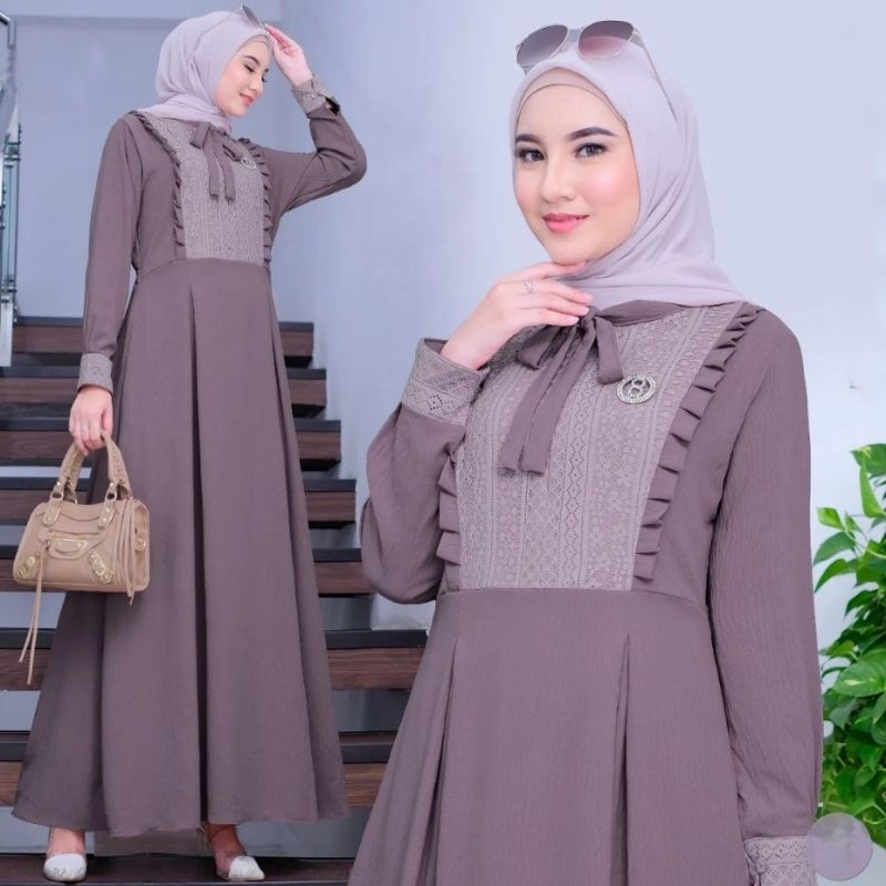 Gamis Wanita Mayra Dress Cringkle airflow Mix Brukat Malika