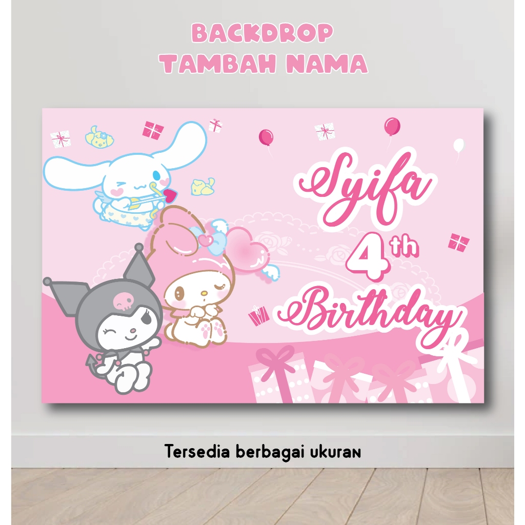 BACKDROP SANRIO MY MELODY KUROMI CINAMOROLL BACKGROUND BANNER DEKORASI SPANDUK TULISAN HAPPY BIRTHDA