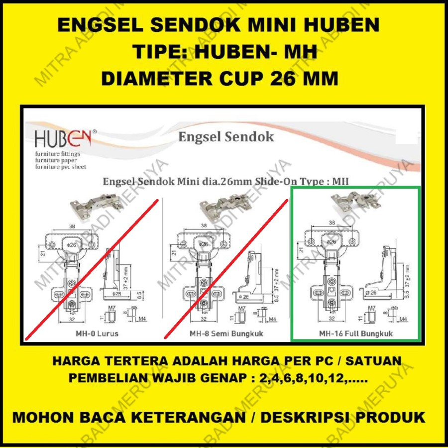 Engsel Pintu Lemari Engsel Sendok Mini HUBEN MH-8