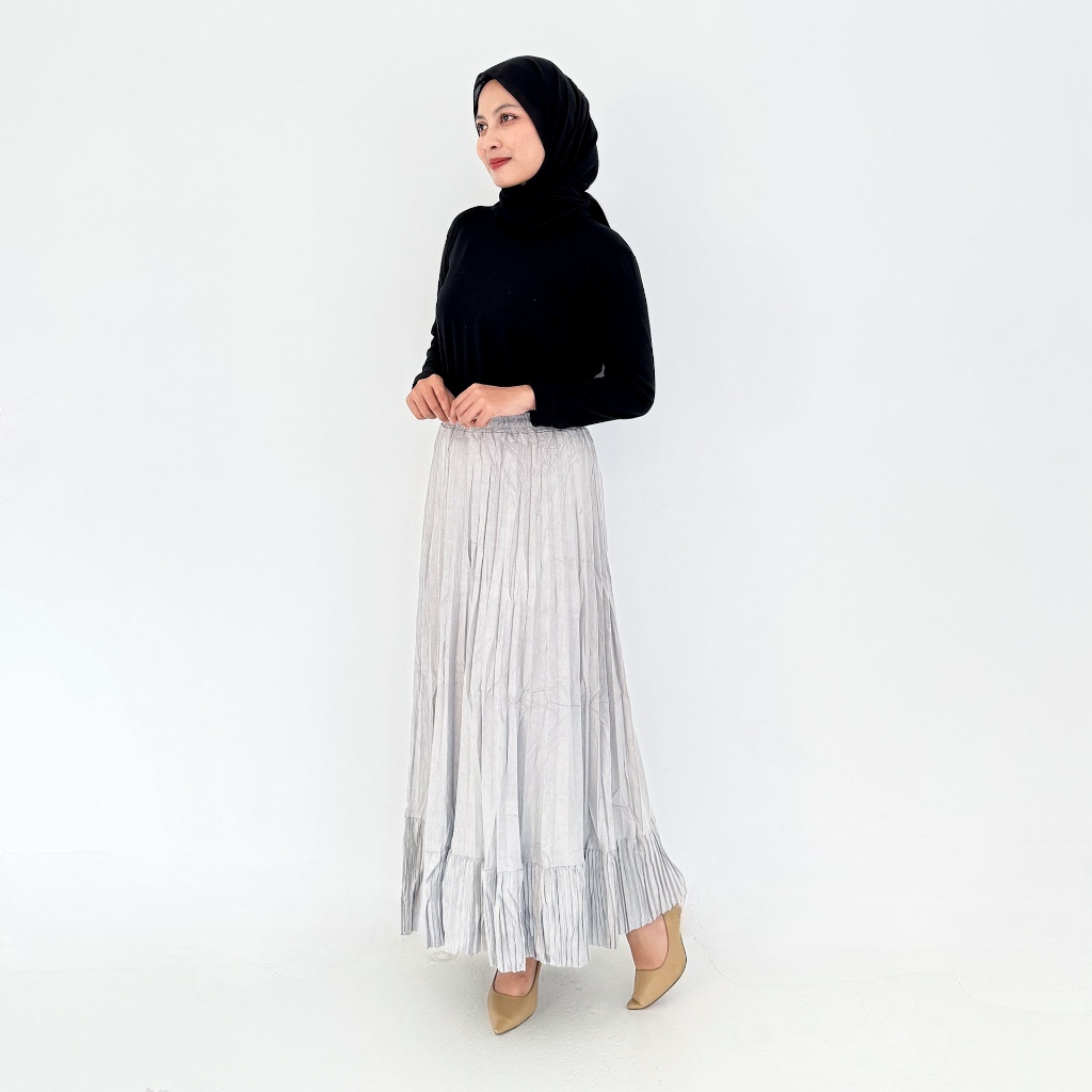 Rok Panjang Plisket Suede Pjg 92cm fit XXL  ZAHRA SIGNATURE  Long Skirt Plisket Ruffle
