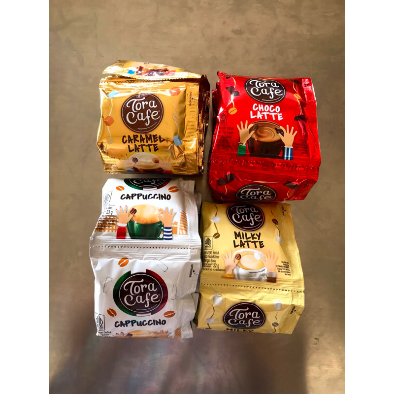 

Tora Cafe choco latte, milky latte, cappucino, caramel latte isi 10 sachet
