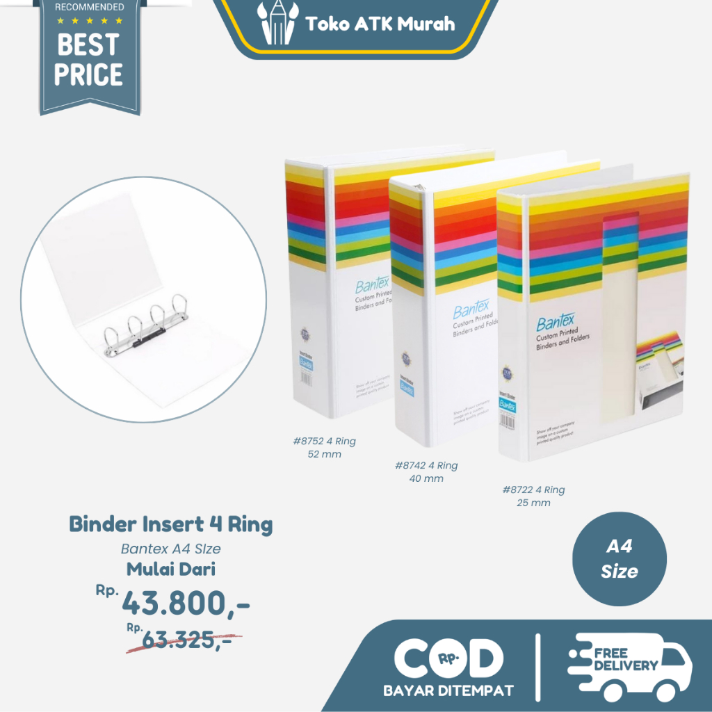 

Bantex Insert Ring Binder A4 - 4 Ring 8722 (25mm) / 8742 (40mm) / 8752 (52mm)