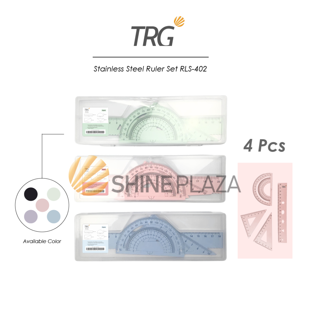 

TRG Stainless Steel Ruler Set Pastel Color 18cm RLS-402 - Paket Penggaris Besi Matematika Busur Derajat Siku Mistar 18 cm TRG