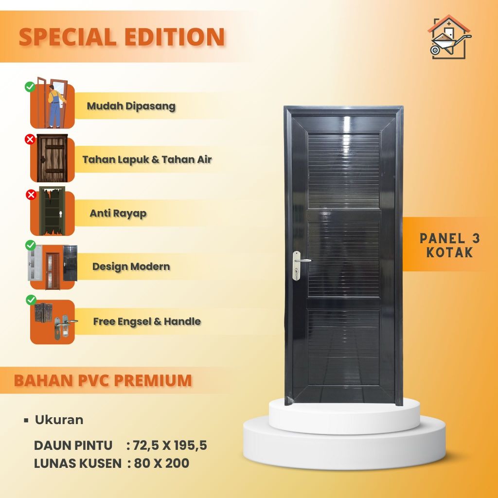 PINTU UPVC 80X200CM || PANEL 3 KOTAK || SPECIAL EDITION