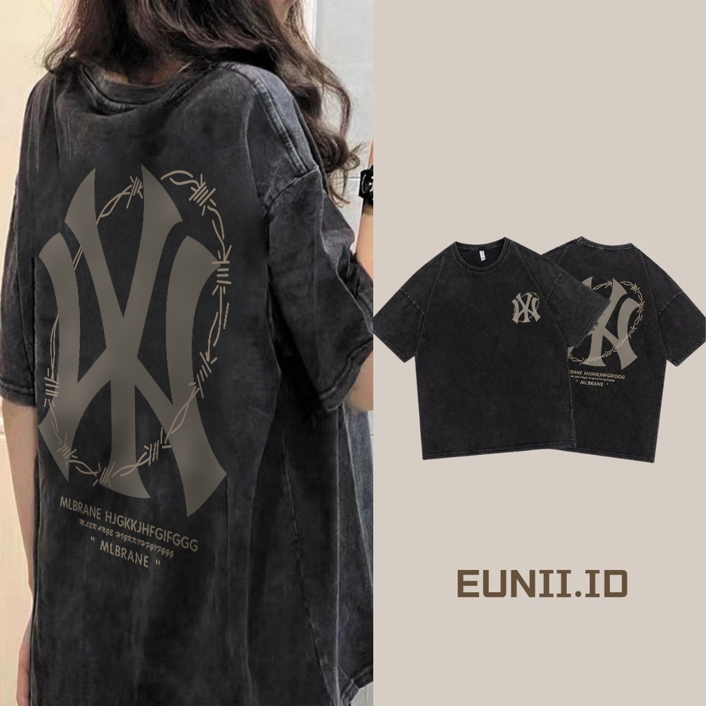 EUNII Kaos Lengan Panjang Wanita Korea Kaos Grafis T-Shirt Vintage Loose Print Kasual Wanita Top / C