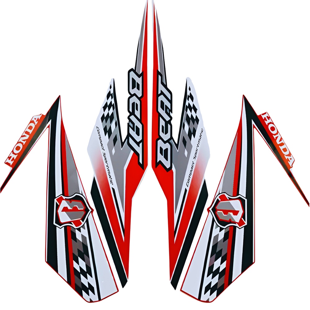 Sticker Striping Motor Honda Beat Fi 2018 Putih Merah list body motor beat Fi 2018