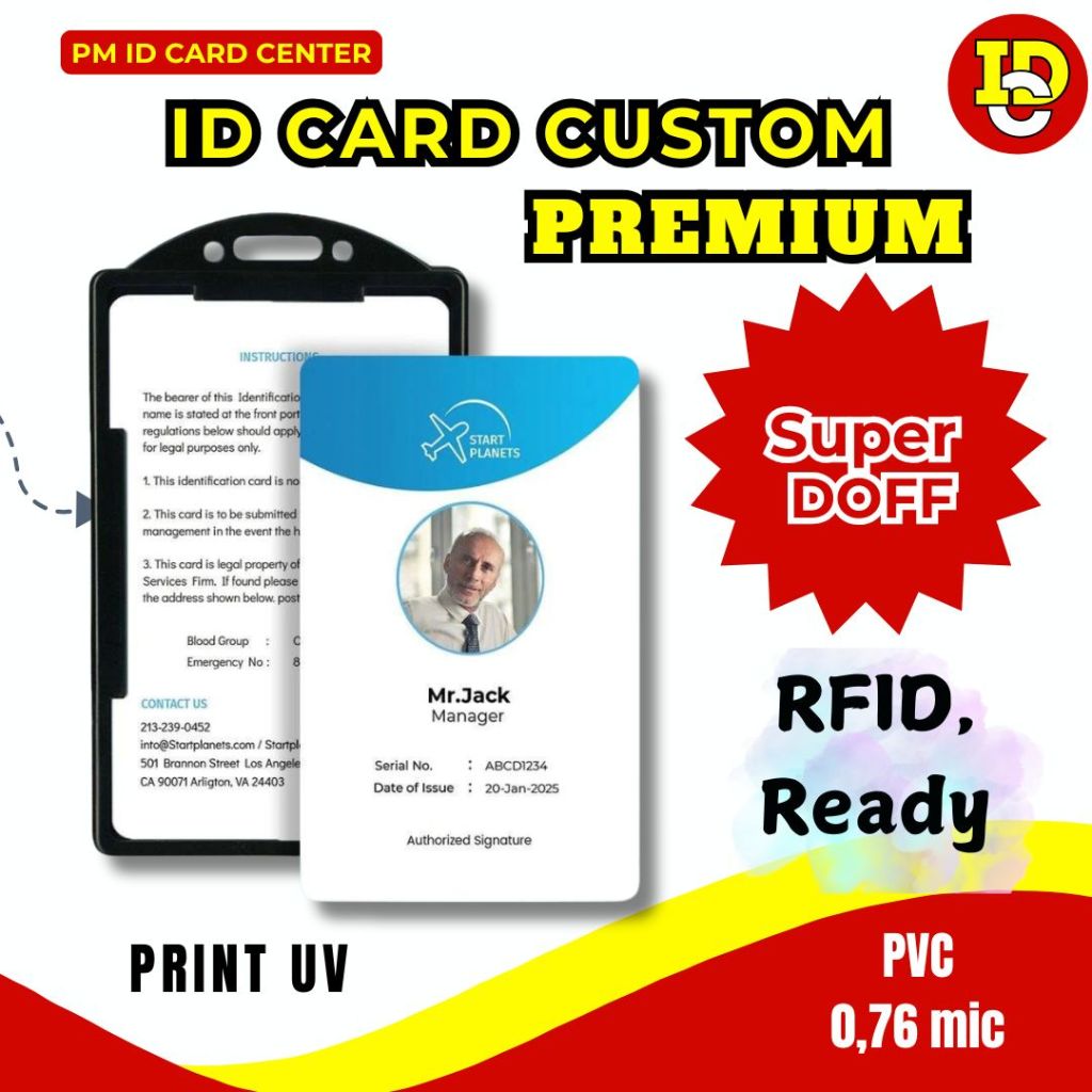

ID Card Custom Premium Name Tag Member Card Ready Kartu Akses RFID Bahan PVC custom print