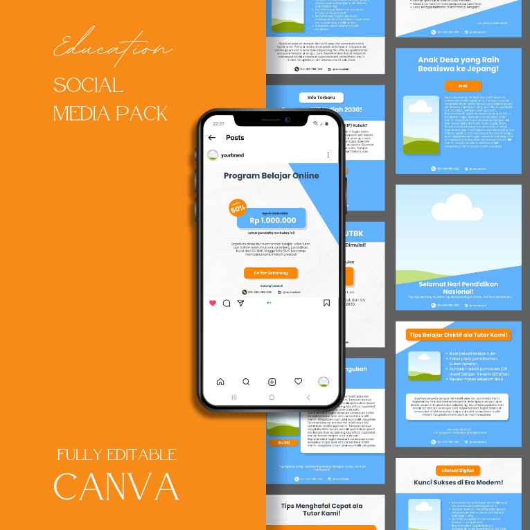 Desain 50 Template Canva Instagram Feed/Post edukasi, bimbingan belajar, pendidikan | Premium Design