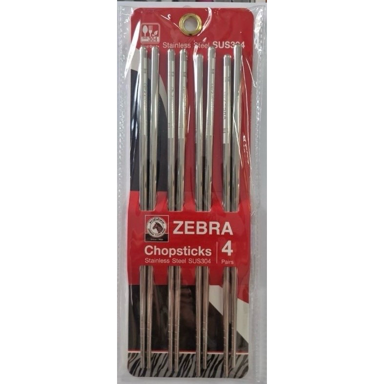 Sumpit Stainless /Zebra Stainless Round Chopstick 23,5 Cm 4 Pairs