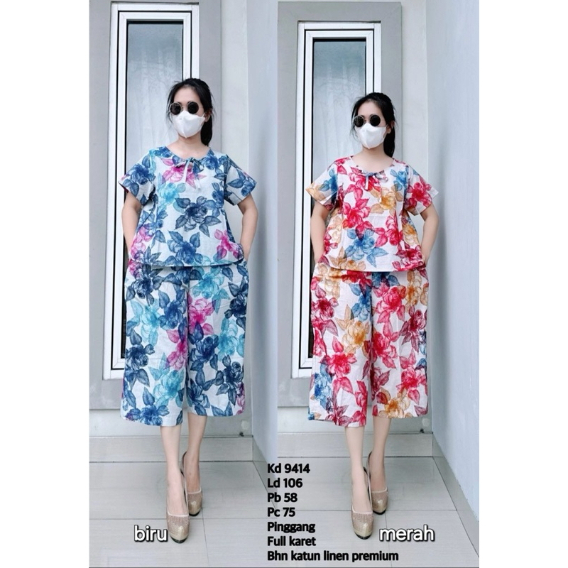 set piyama motif pita bunga 9413-9414