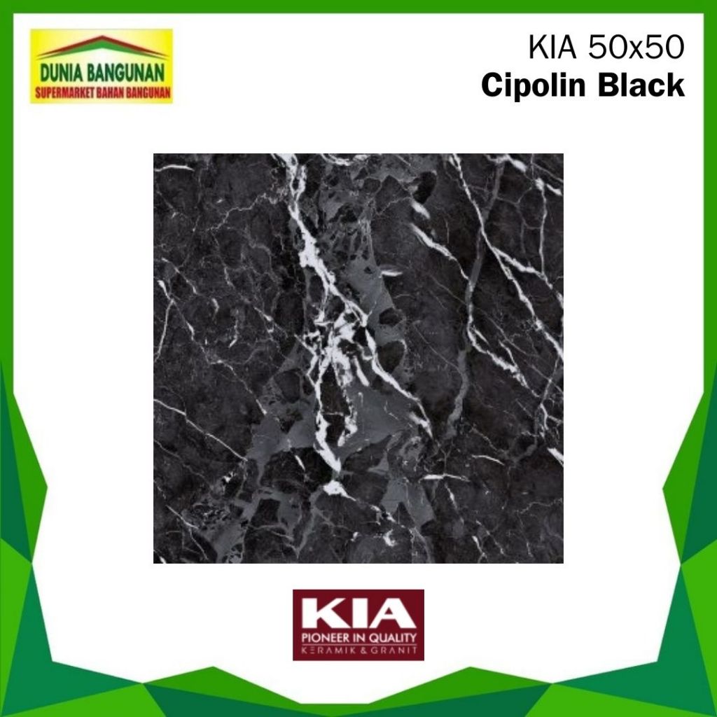 Keramik KIA Cipolin Black 50x50 Keramik Lantai Glossy / Keramik Lantai 50x50 Hitam/ Keramik Lantai H