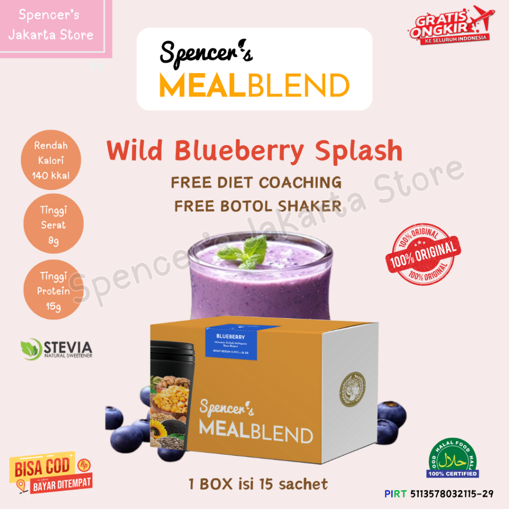 

Spencer's Mealblend Multigrain WILD BLUEBERRY SPLASH - 1 Box isi 15 Sachet + BONUS SHAKER