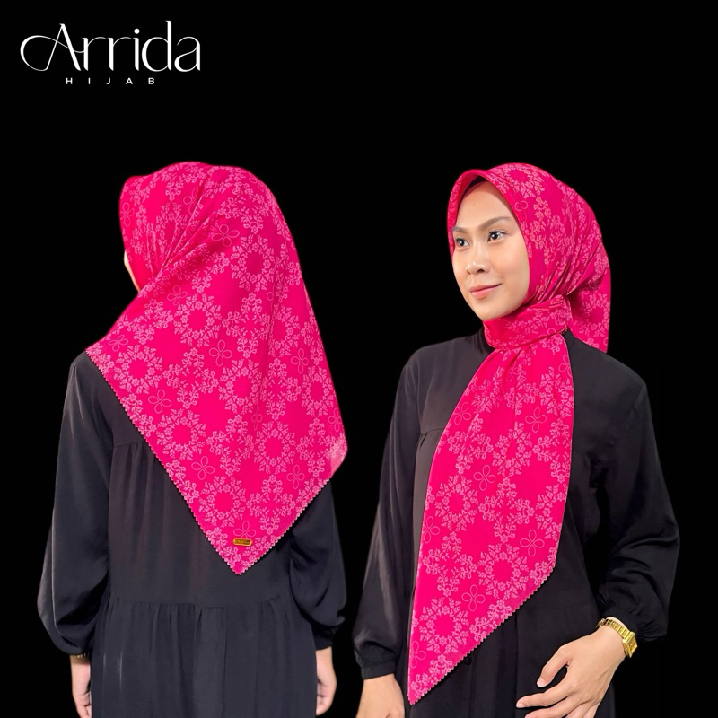 Segiempat Voal Motif Fuschia Premium Logo 110x110 (FREE POUCH) / Kerudung Motif Pink Fanta / Hijab S