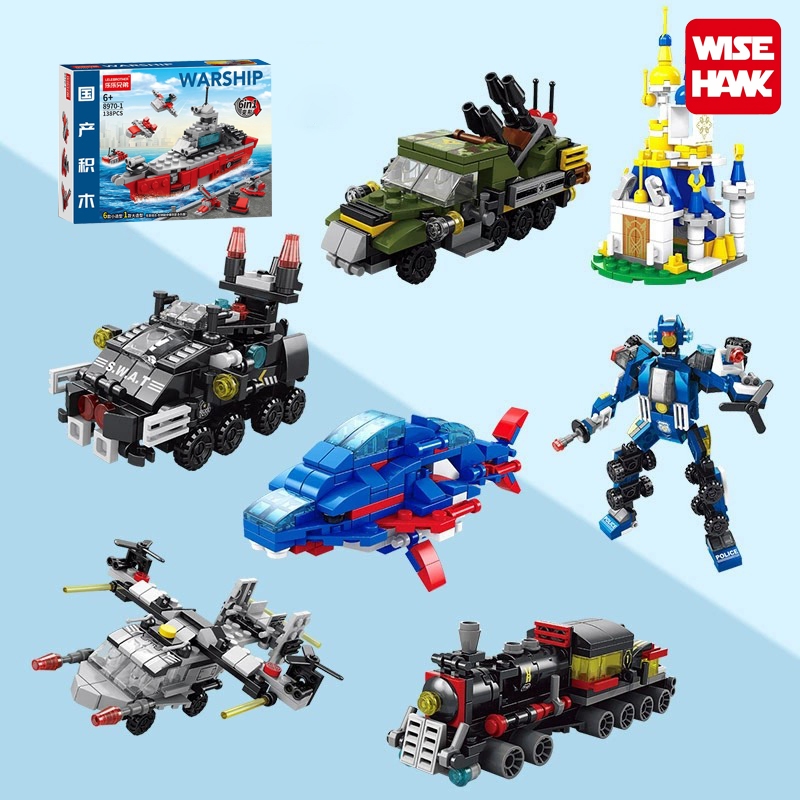 WISEHAWK Set Mobil Mobilan Brick Bangunan Partikel Kecil Mainan 6-in-1 model mainan militer model ta