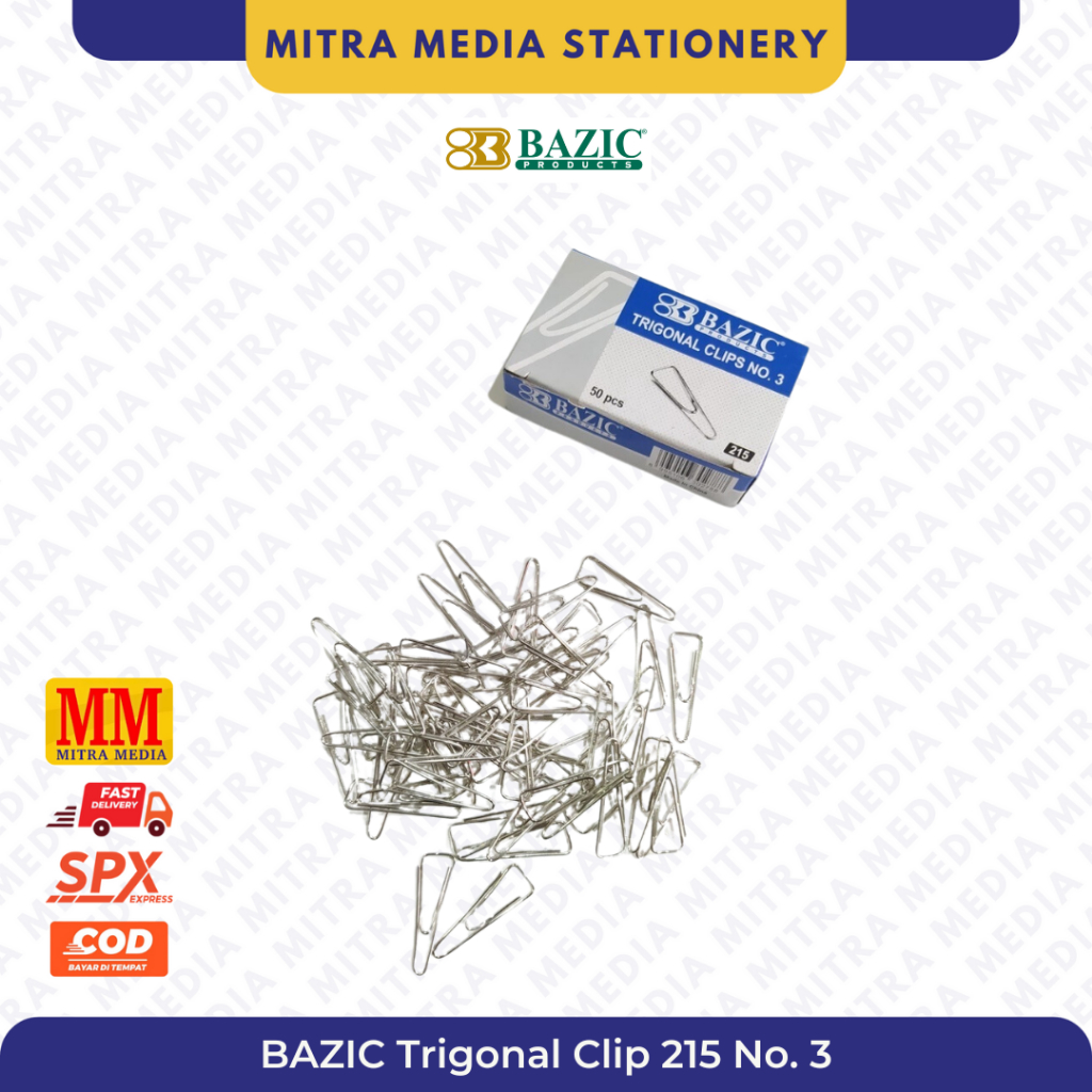 

PAPER CLIP NO 3 BAZIC 215 KLIP KERTAS KECIL SEGITIGA TRIGONAL CLIP PAPER KLIP ISI 50 PCS
