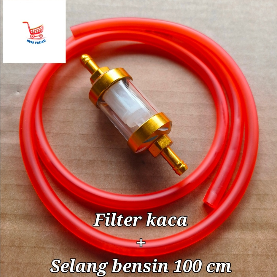 paket filter bensin kaca cnc + selang bensin premium 100 cm universal