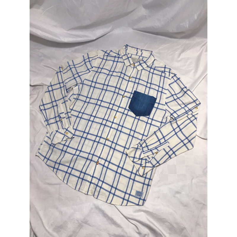Nego AjaYuk > Zara Plaid Top - White/Denim/Navy (Atasan/Kemeja)|Preloved/2nd/Second/Bekas|Laki-Laki|