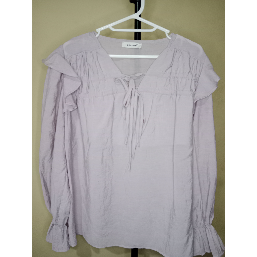 Blus Wanita Ungu Polos Lengan Panjang