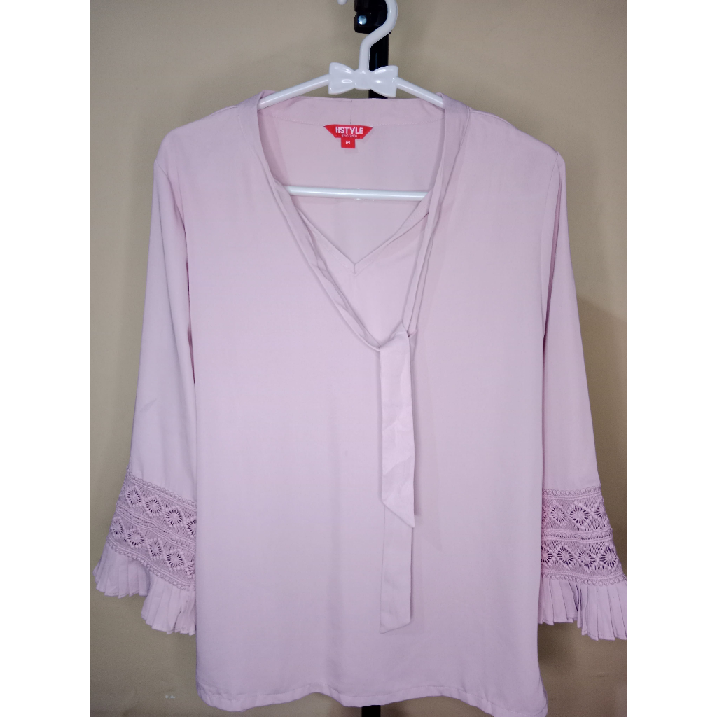 Blus Wanita Peach Polos Lengan Panjang
