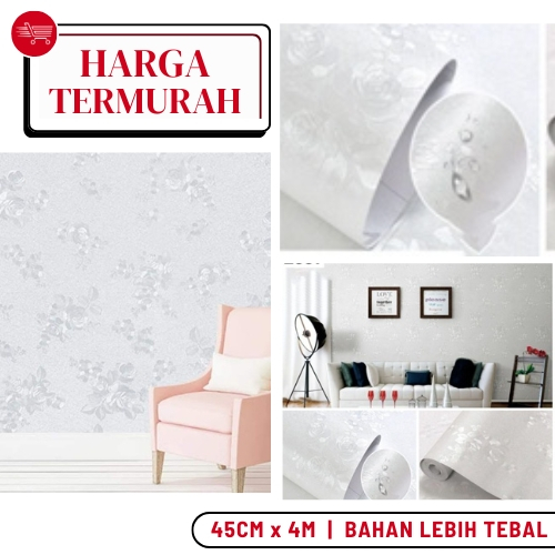 Wallpaper Dinding Kamar Tidur Polos Embos Bunga Putih Wallpaper Dinding Ruang Tamu Polos Embos Putih
