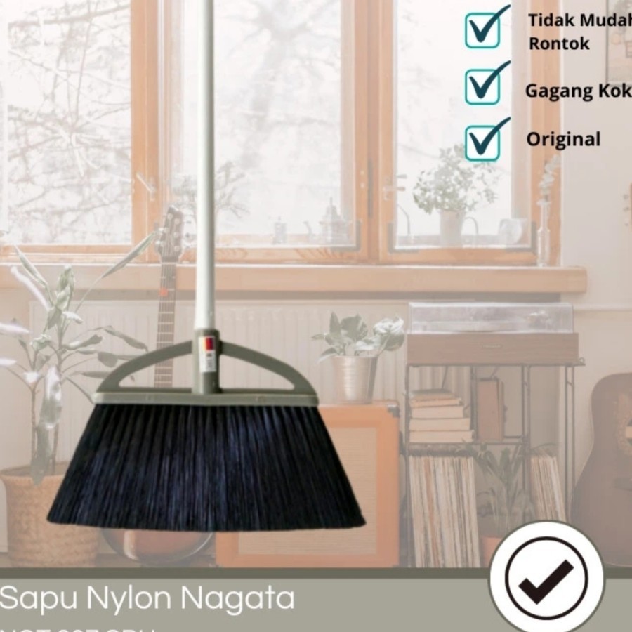 Sapu Plastik Nylon Nilon AbuAbu Gagang Panjang Awet Kuat Tebal Premium Nagata Panjang 127CM Lebar